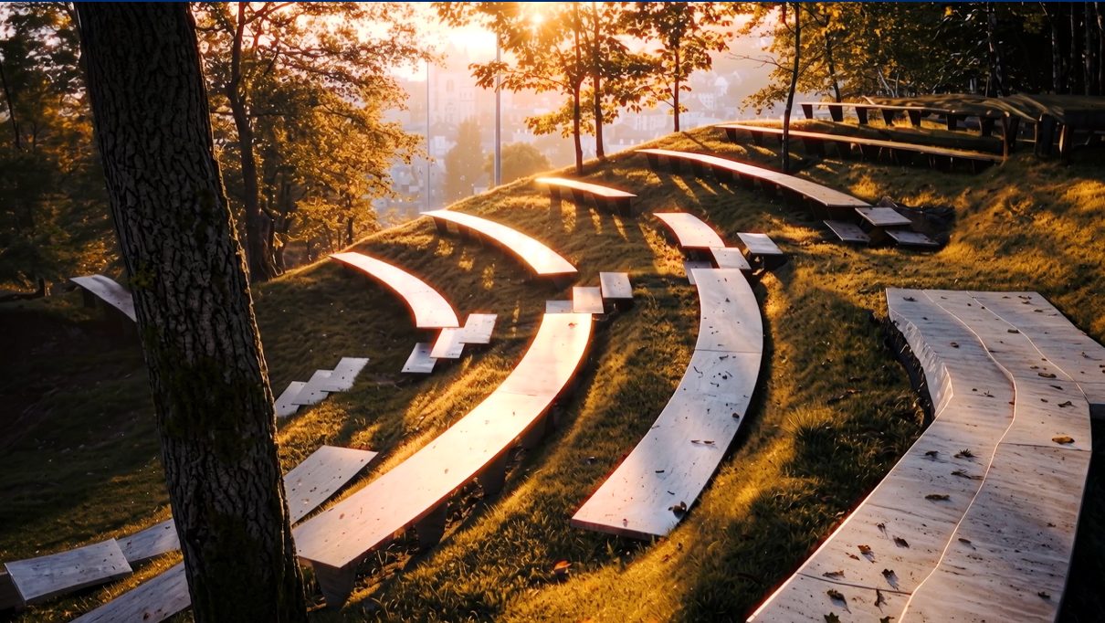 Anfiteatro al aire libre con vista a la ciudad